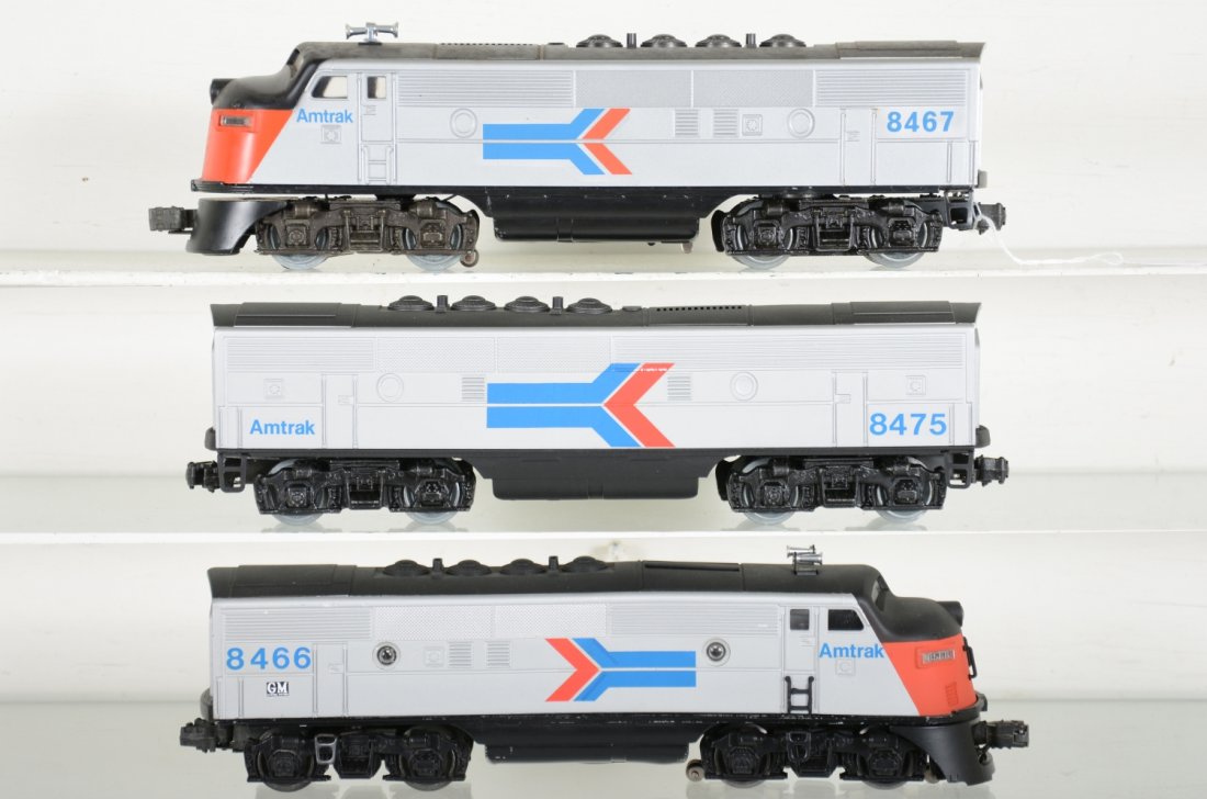 Lionel Preamble F3 ABA Diesels: Includes an 8467 powered unit, Custom painted matching B&A dummy units using postwar equipment, C8