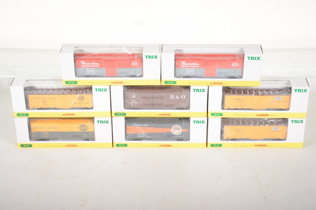 Trix HO American Boxcars & Reefers: Includes 2 #24902-1 NYC; 24902-4 Rutland; 24902-7 B&O; 2 #24902-9 MDT reefers; 24902-12 GN reefer; 24902-13 B&O boxcar. All are new in boxes, C10
