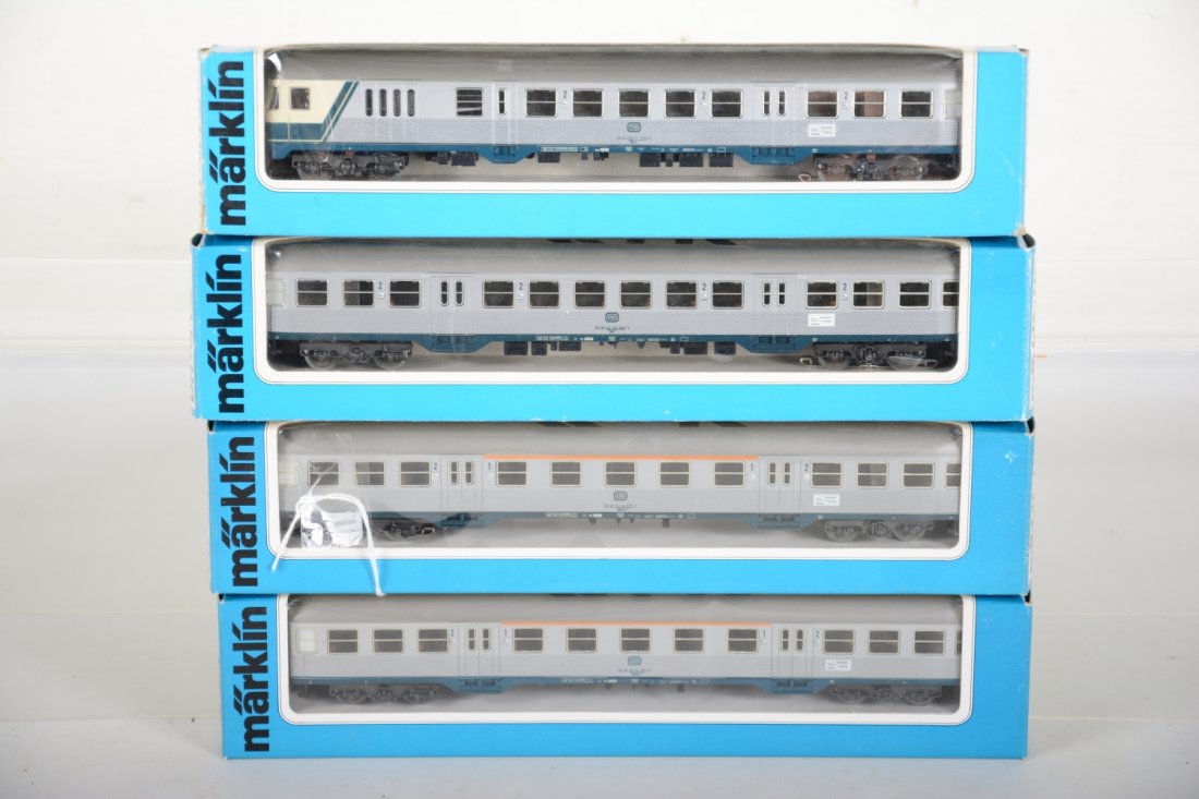 Marklin HO Commuter Passenger Cars: Includes 2 #4158 coaches; 4159 coach; 4160 trail car. They are new in boxes, C9
