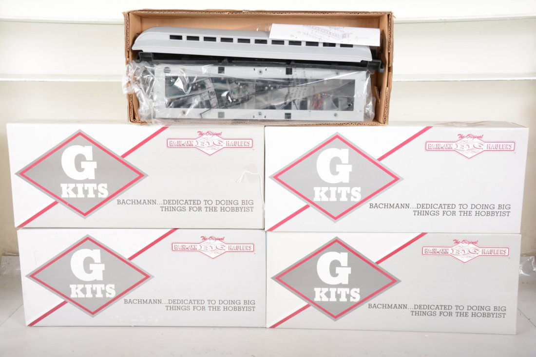 Bachmann G Gauge Kits: Includes 2 #98905 Classic lighted coaches; 98902 reefer; 98903 boxcar; 98909 stock car. All are new in boxes, C10