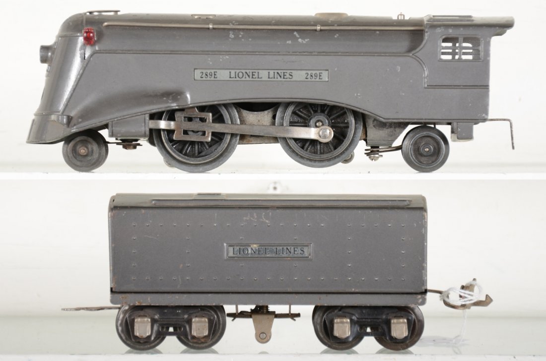 Scarce Lionel 289E Vanderbilt Loco: Circa 1936 uncataloged O gauge. Loco clean, appears to have some touch-up or clear on sides; 1689W tender. They show moderate playwear, C6