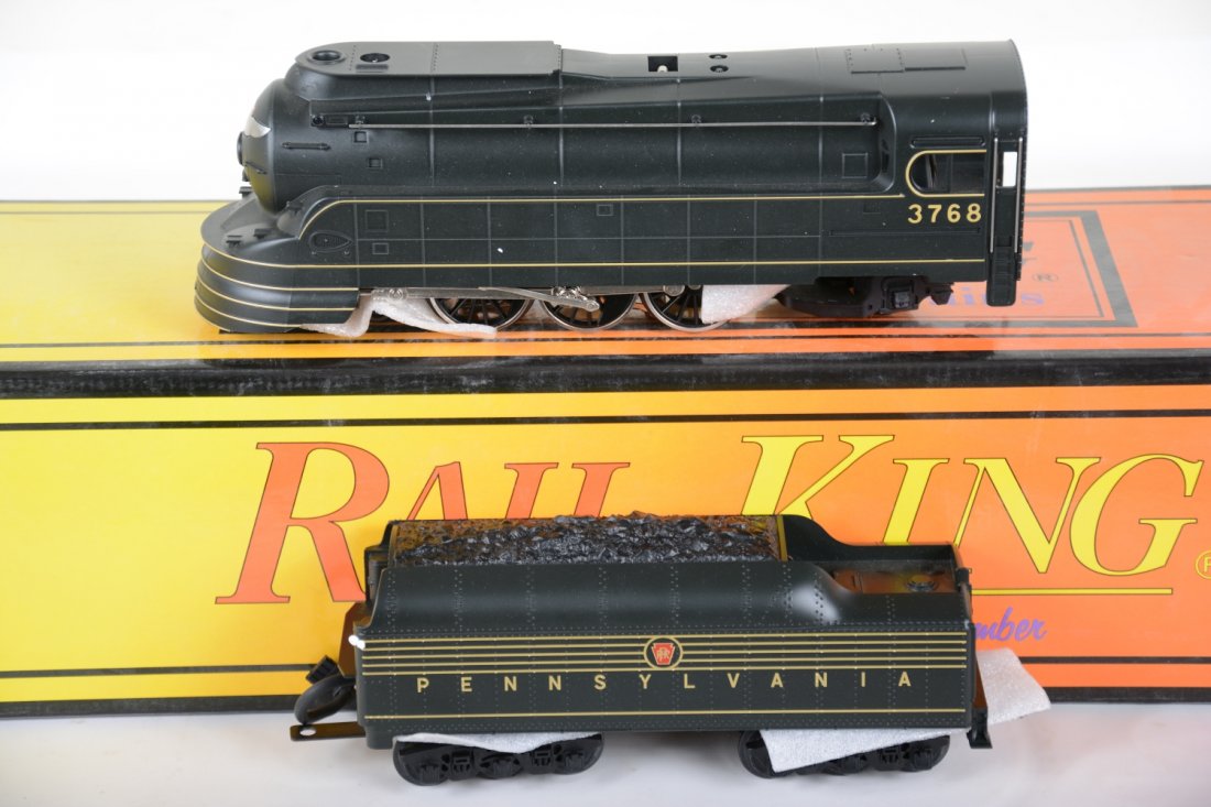 MTH RailKing 30-1118-1 PRR K-4s Torpedo: Nice streamline steam loco with ProtoSmoke, headlight & ProtoSounds. It is new in box, C10