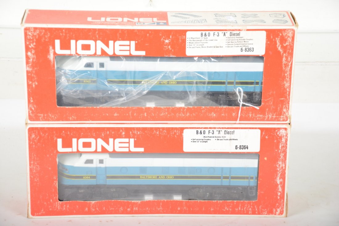 Lionel MPC 8363 & 8364 B&O F3 AA Diesels: 1st reissues of Lionel's iconic F3s. They are lightly run with C9 bodies with boxes.