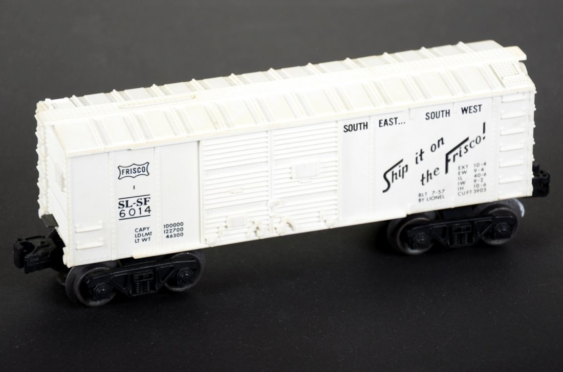 Rare Lionel 6014-110 Frisco with Coin Slot: Unusual odd variation. Haven't seen one available in quite a while. It shows light playwear with light yellowing to top, C7+. Tough Variation!
