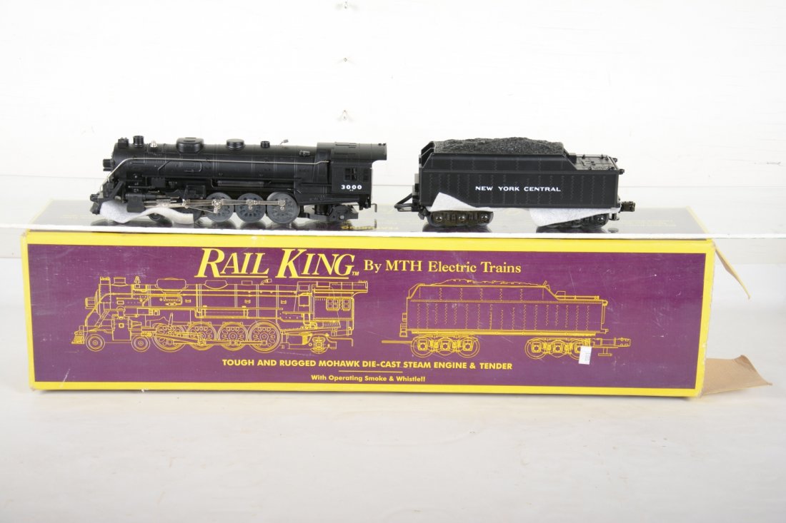 MTH RailKing 1101 NYC Mohawk Locomotive: Nice diecast 4-6-2 with tender. Equipped with smoke, light & electronic whistle. It shows very light runtime with C9 body with box & shipper.