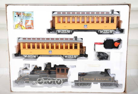 Bachmann G Gauge UP Passenger Set: Includes a 4-6-0 steam loco & tender with 2 smoking coaches track & transformer. They are unrun with setbox, C9-10