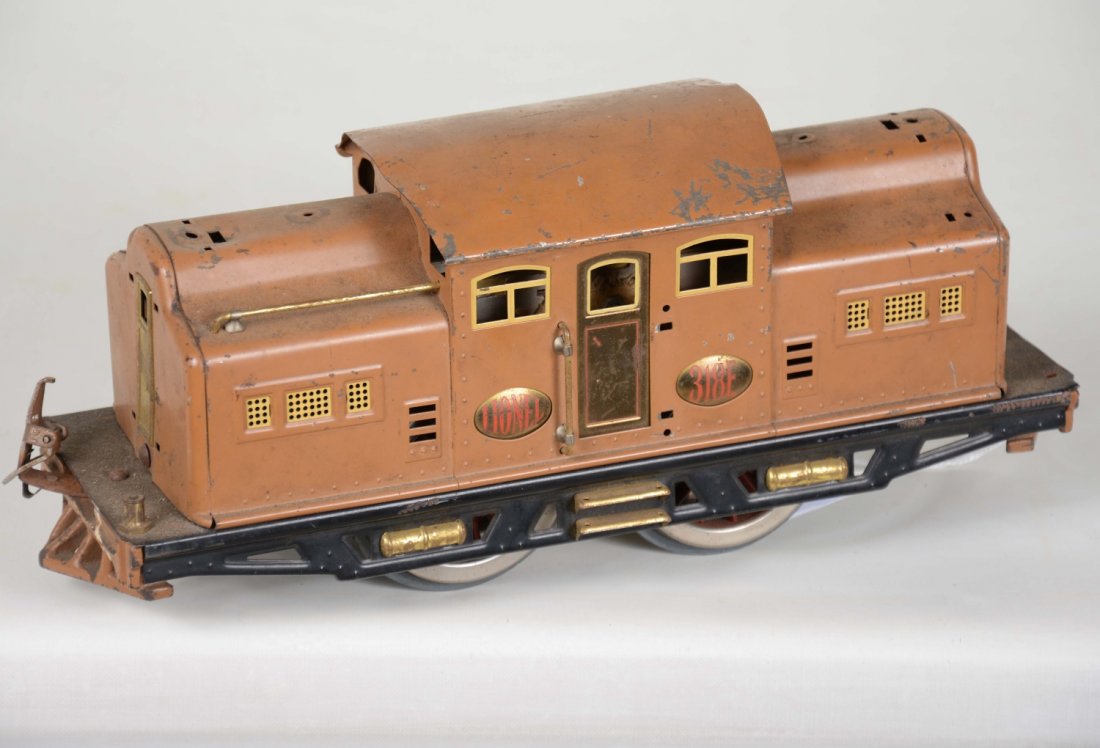 Lionel 318E Baby State Loco: Standard gauge. Has pretty nice C6+ paint, but is missing most trim. Has Build-A-Motor with bus bar, well worth completing.