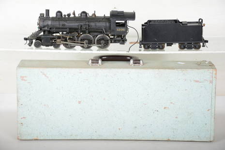 2-Rail O Scale Steam 10-Wheeler: Nice cast & sheet brass 4-6-0 steam loco with tender. It has a NWSL can motor installed. It has nice details and cab decaled #1206, tender unlettered. Includes a wood carries case.