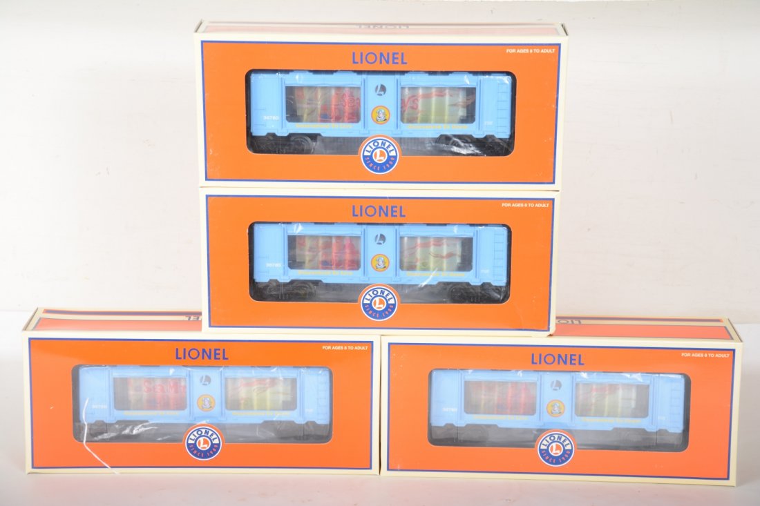 4 Lionel 36780 Sea Monkey Aquarium Cars: All show test run wheels with C9 bodies with boxes.