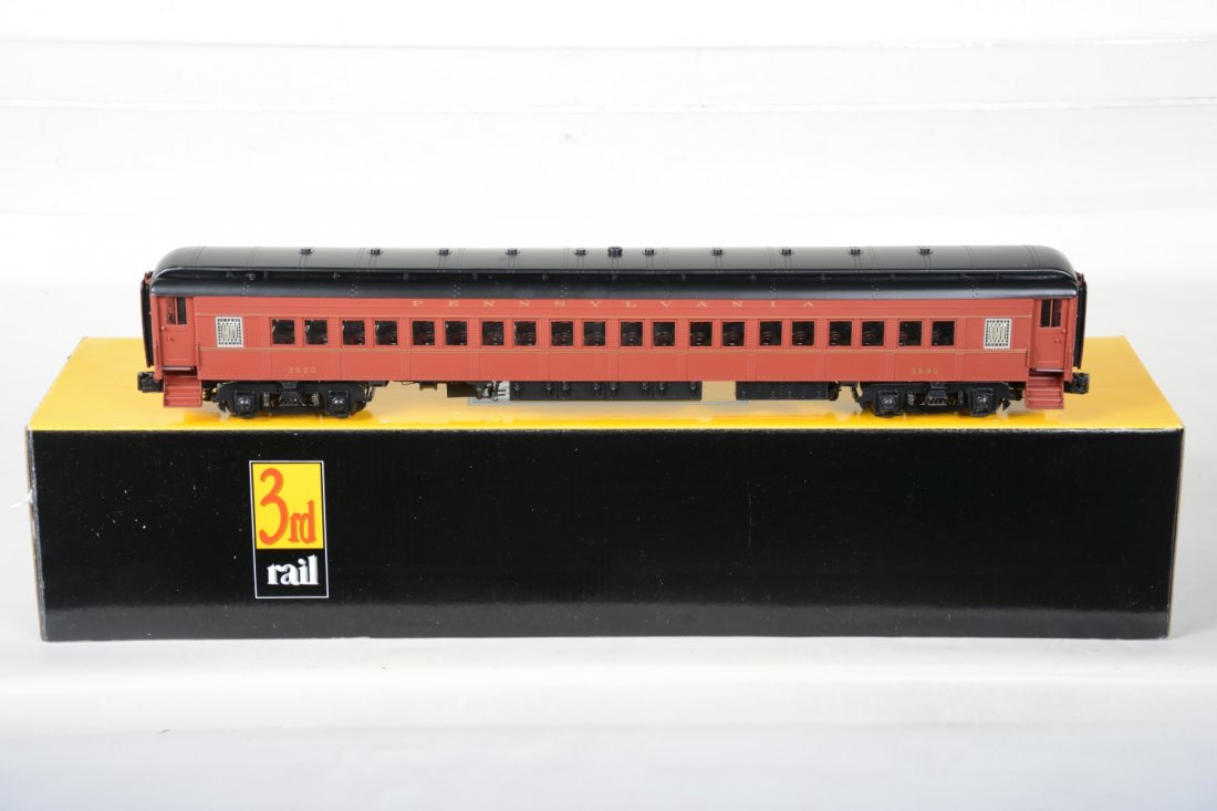 O Ga. 3rd Rail Sunset Brass PRR P70 Coach: 072 3-rail. Beautiful factory painted coach, #3590. It is new in box, C10
