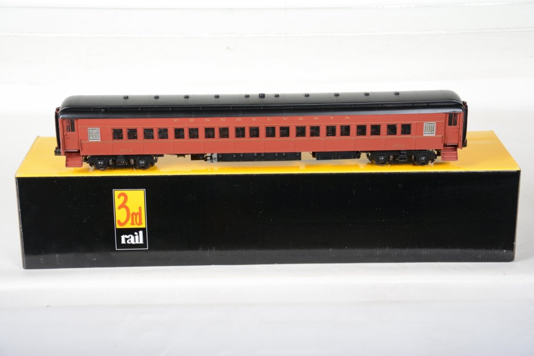 O Ga. 3rd Rail Sunset Brass PRR P70 Coach: 072 3-rail. Beautiful factory painted coach, #3516. It is new in box, C10