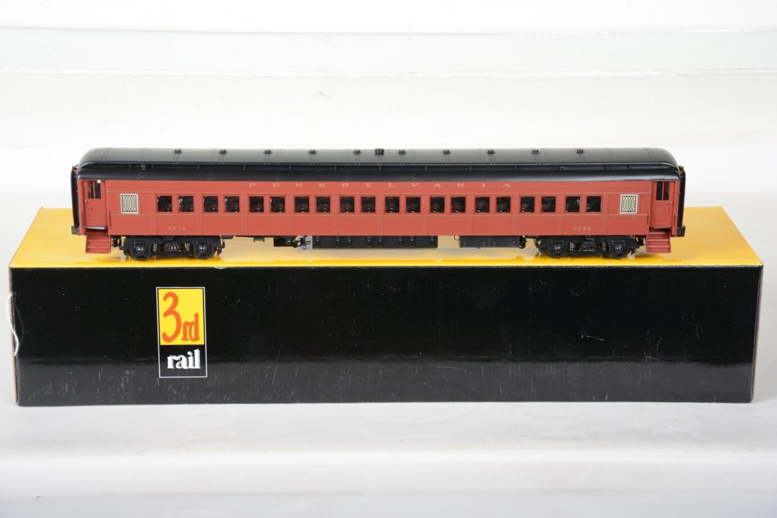 O Ga. 3rd Rail Sunset Brass PRR P70 Coach: 072 3-rail. Beautiful factory painted coach, #3634. It is new in box, C10