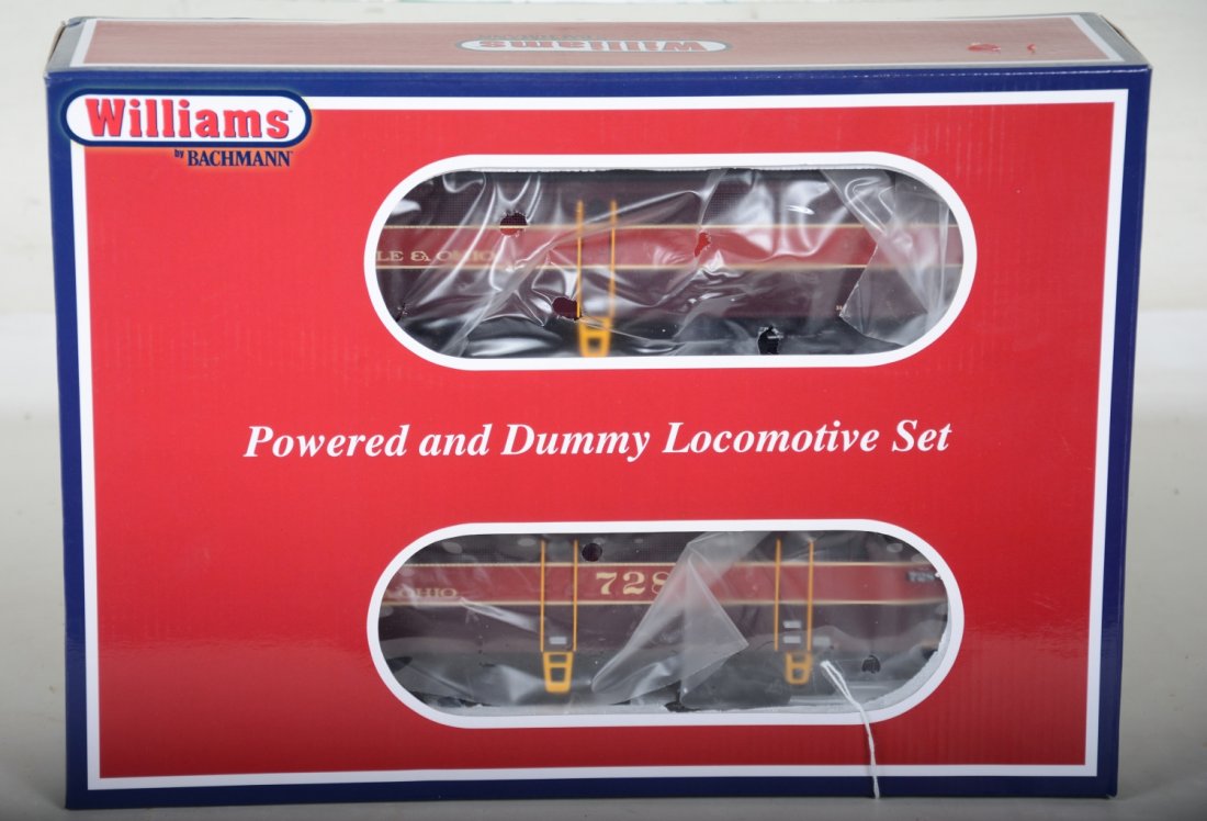 Williams 23203 GM&O FA/FB 1 AA Diesels: Nice dual flywheel drive motor pair with TrueBlast Plus, that show very light runtime with C9 bodies with setbox & shipper