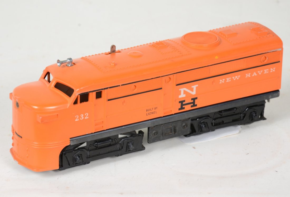 Lionel 232 New Haven Alco Diesel: Fairly clean and intact, showing light to moderate playwear, C6+