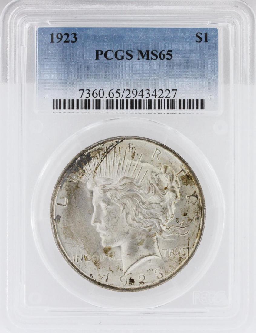 1923 MS65 Peace Silver Dollar: One 1923 MS65 Peace Silver Dollar. PCGS Certified.