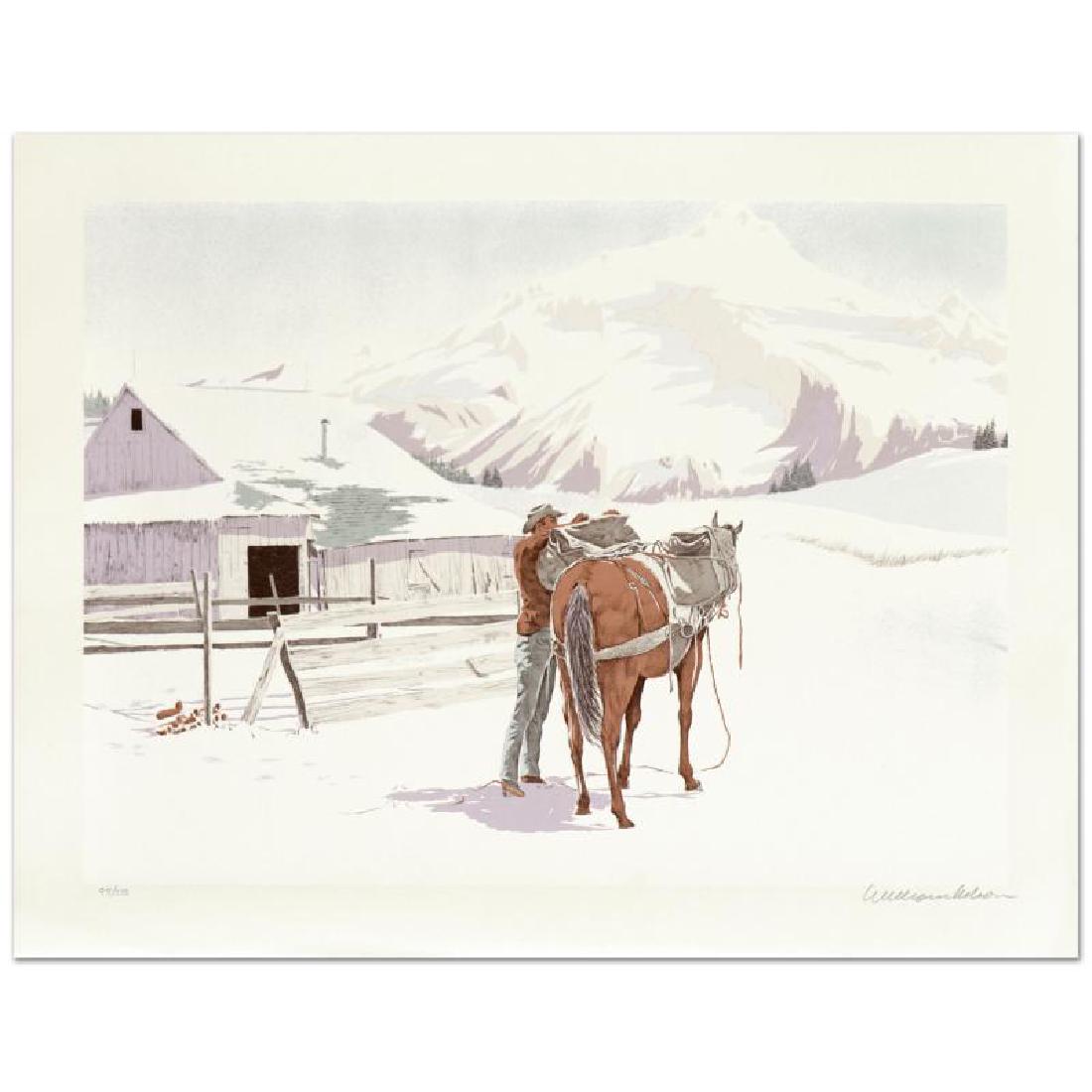 Saddling Up by Nelson, William: "Saddling Up" is a limited edition lithograph on paper by William Nelson, numbered and hand signed by the artist! Measures approx. 29" x 22" (with border); 25" x 18" (image).