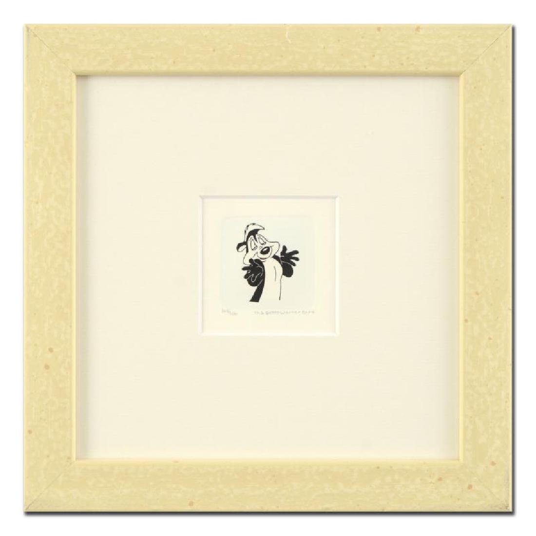 Pepe Le Pew by Looney Tunes: "Pepe Le Pew" is a limited edition etching on paper with hand-tinted coloring from Warner Bros, numbered and dated 1999. This piece comes framed. Measures approx. 9" x 9" (with frame), 1" x 1.5" (imag