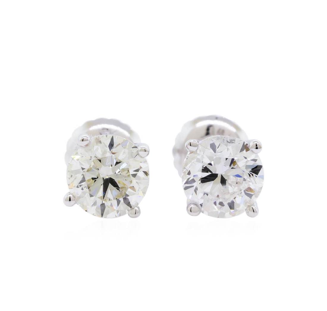 1.42 ctw Diamond Stud Earrings - 14KT White Gold: One electronically tested 14KT white gold lady's combination cast & assembled stud earrings with threaded posts and screw-on/screw-off backs with a bright polish finish. Identified with markings of "1