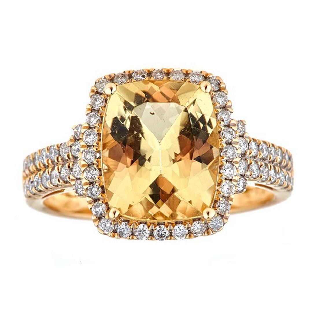 3.51 ctw Beryl and Diamond Ring - 14KT Yellow Gold: One Ring featuring: 14KT Yellow Gold weighing 3.16 grams containing Beryl with an approximate weight of 3.51ct, Diamond with an approximate weight of 0.48ct, and with an approximate weight of ct.