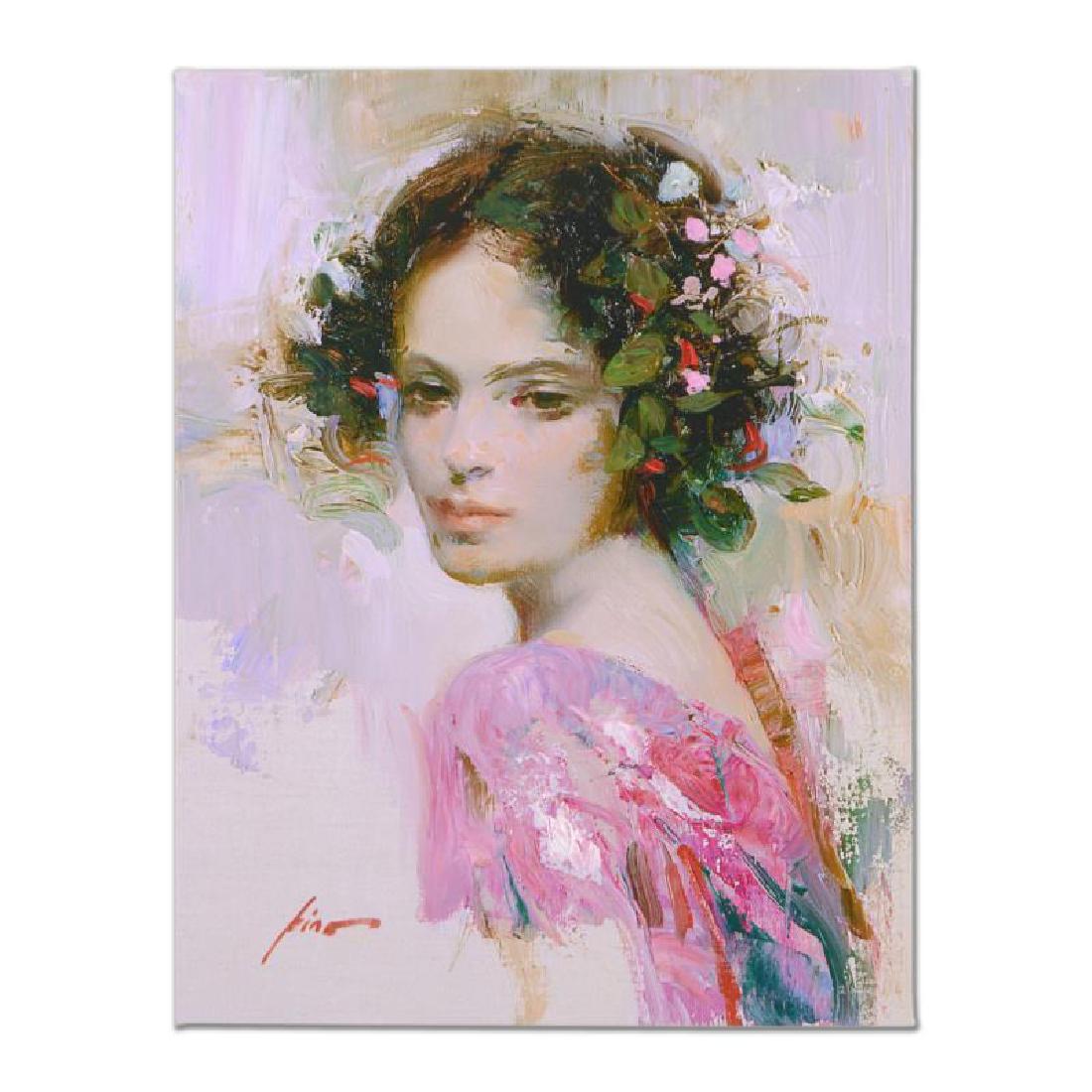 Lily by Pino (1939-2010): "Lily" is a limited edition giclee on stretched canvas that has been hand-embellished by Pino himself, AP Numbered and Hand signed by Pino (1939-2010). Includes Certificate of Authenticity. Measures a