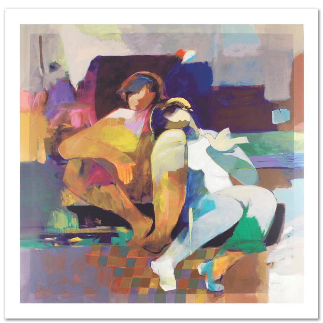 Tender Shoulders by Abrishami, Hessam: Displaying expressionist brushstrokes and vivid colors, Hessam Abrishami's paintings are rich with life and emotional intensity. "Tender Shoulders" is a limited edition serigraph on canvas, numbered a