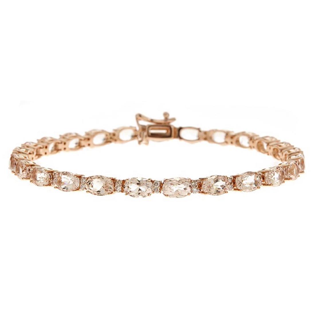 11.71 ctw Morganite and Diamond Bracelet - 14KT Rose: One Bracelet featuring: 14KT Rose Gold weighing 7.49 grams containing Morganite with an approximate weight of 11.71ct, Diamond with an approximate weight of 0.56ct, and with an approximate weight of c