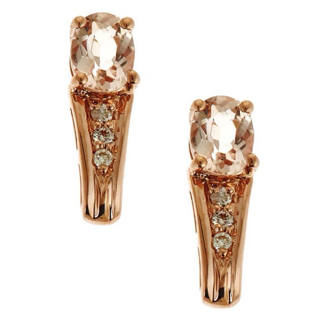 0.66 ctw Morganite and Diamond Earrings - 14KT Rose: One pair of Earrings featuring: 14KT Rose Gold weighing 1.73 grams containing Morganite with an approximate weight of 0.66ct, Diamond with an approximate weight of 0.05ct, and with an approximate weig