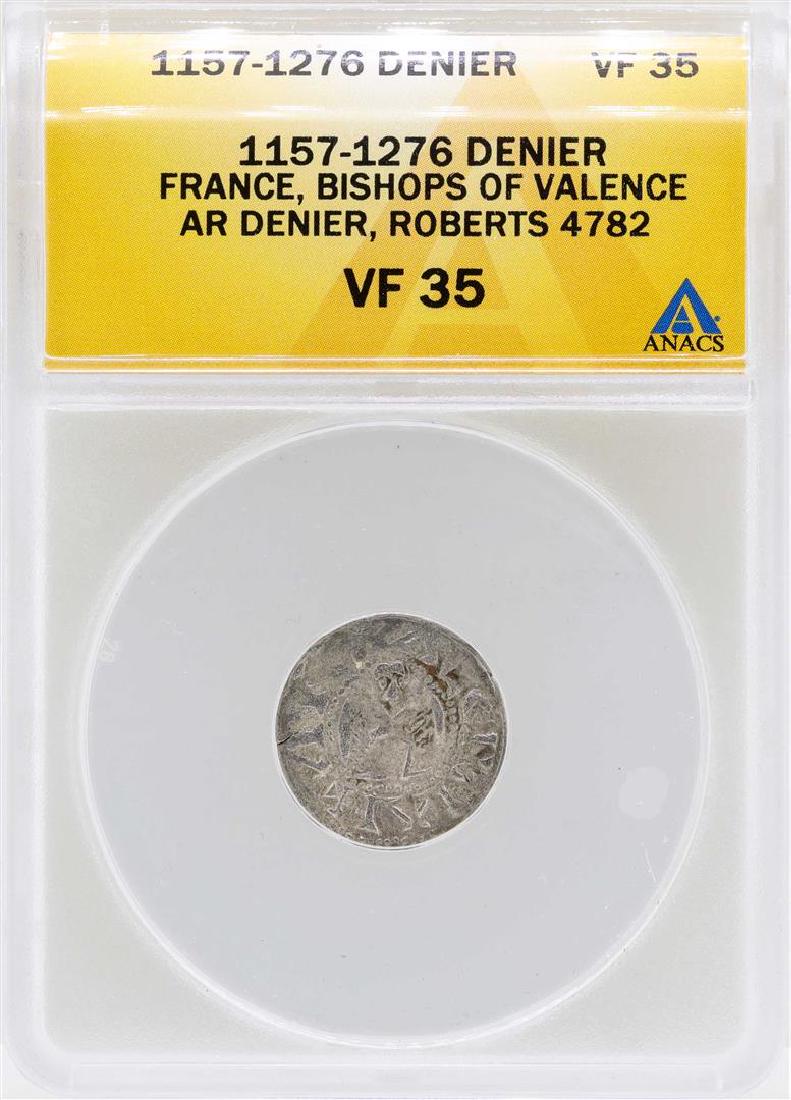 1157-1276 France Denier Bishops of Valence Coin ANACS: One 1157-1276 France Denier Bishops of Valence Coin ANACS VF35. ANACS Appraised.