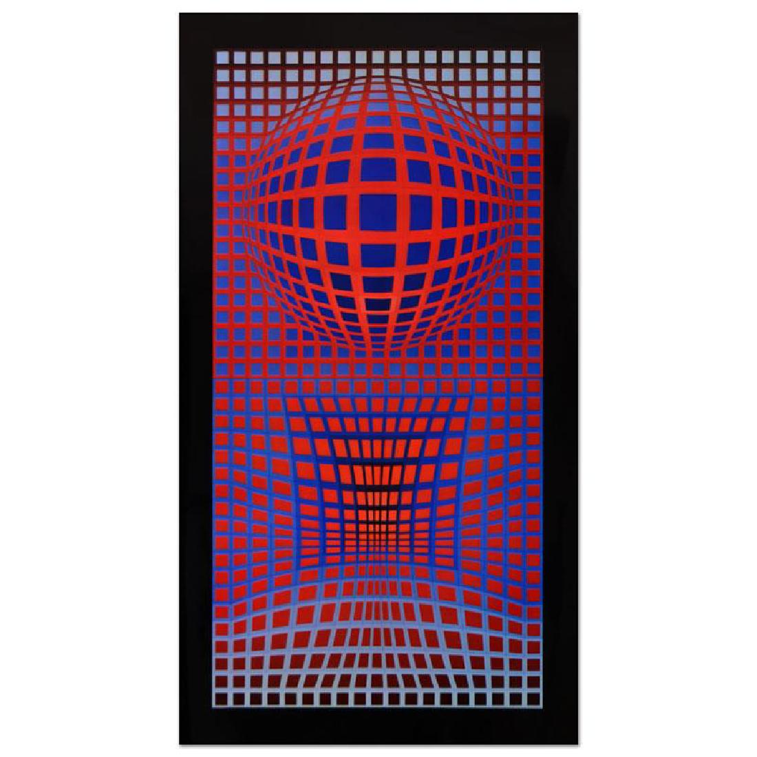 VP-RB by Vasarely (1908-1997): "VP-RB" is a heliogravure print on paper by Victor Vasarely (1908-1997). This piece is titled inverso. Measures approx. 16.5" x 31.5" (image). Please allow 5 additional business for items that include