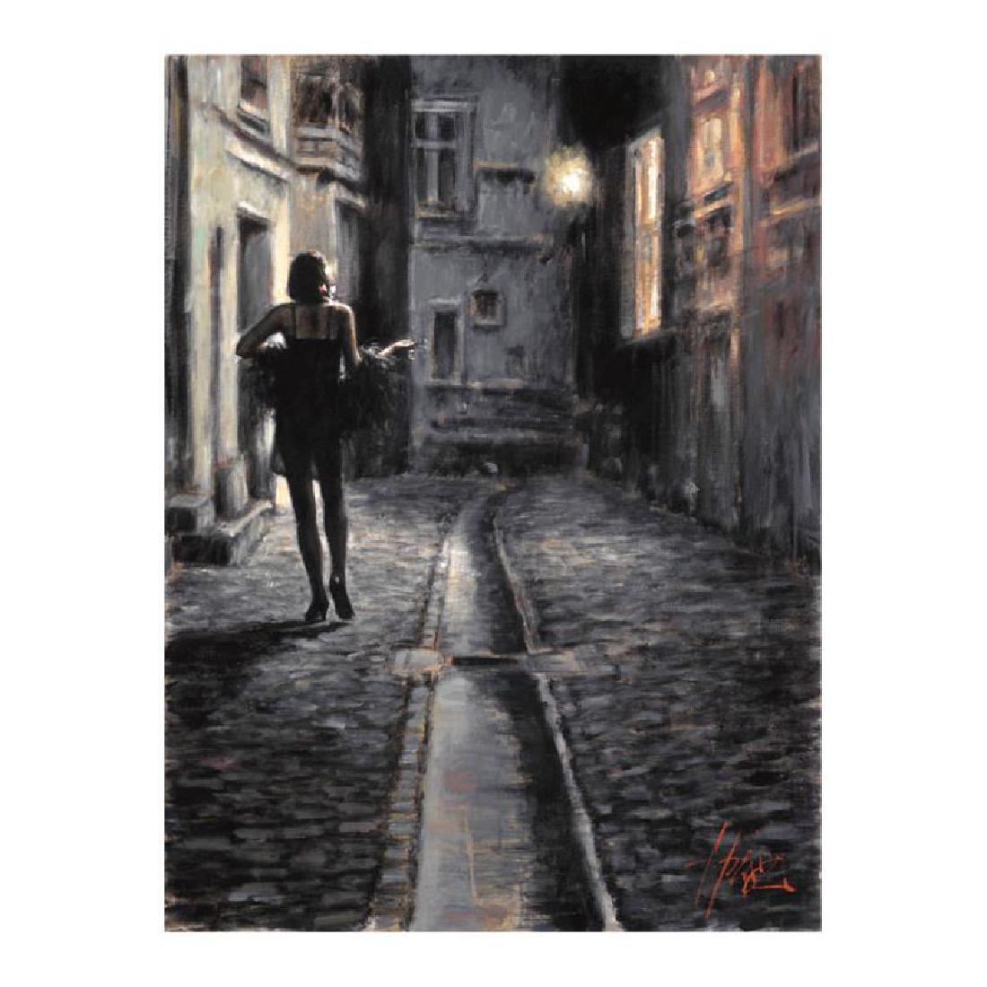 El Paseo by Perez, Fabian: "El Paseo" is a hand embellished limited edition giclee on stretched canvas by Fabian Perez. The piece is numbered and hand signed by the artist and comes with a Certificate of Authenticity. Measures