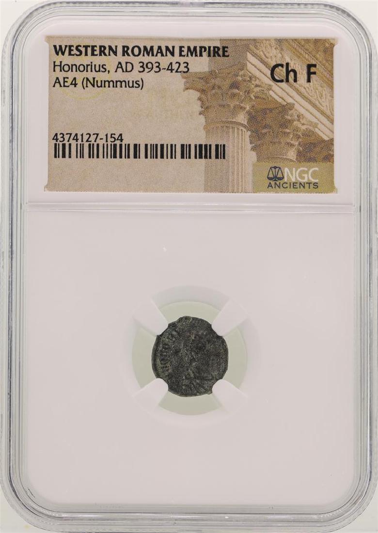 Honorius 393-423 AD Ancient Western Roman Empire Coin: One Honorius 393-423 AD Ancient Western Roman Empire Coin NGC Ch F. NGC Certified.