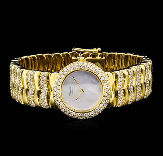 Chopard 18KT Yellow Gold 5.00 ctw Diamond Ladies Watch: One ladies, Chopard Diamond wrist watch electronically tested 18KT yellow gold, Case: 23mm, Case Back: space available for engraving, Crown: scalloped, Bezel: diamond set, Crystal: synthetic sapphire,