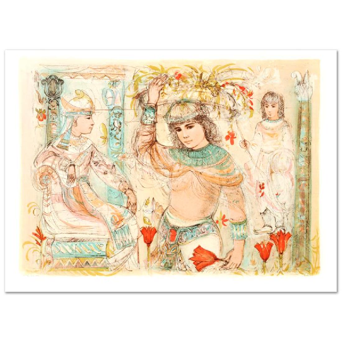 Aida by Hibel (1917-2014): "Aida" is a limited edition lithograph on paper, numbered and hand signed by Edna Hibel (1917-2014). Includes Certificate of Authenticity! Measures approx. 42" x 30" (with border), 38" x 27" (image).