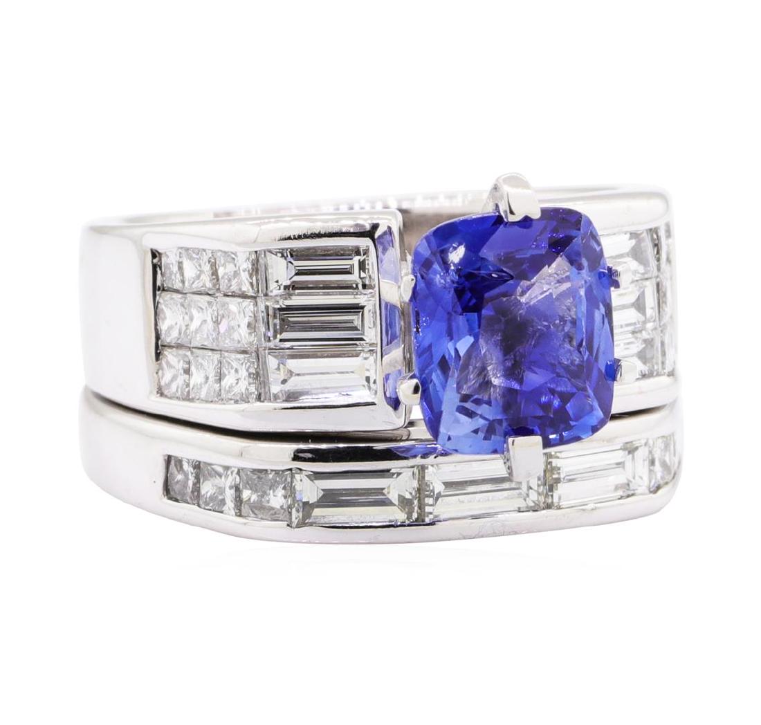 4.33 ctw Sapphire And Diamond Ring Soldered To Band -: One electronically tested 18KT white gold lady's combination cast & assembled wedding ring soldered to band with a tapered shank with a bright polish finish. The featured lady's ring has a double shan