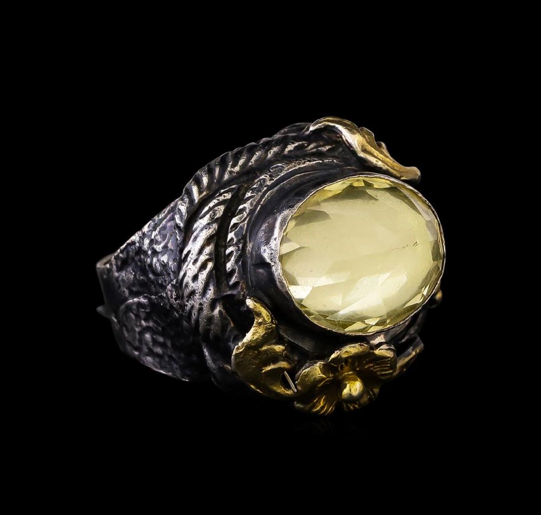 Sterling Silver Ring: One of a kind high fashion sterling silver Ring weighing 21.6 grams. Black Antique texture. Containing: Lemon Quartz. This sterling silver promises a lasting shine.