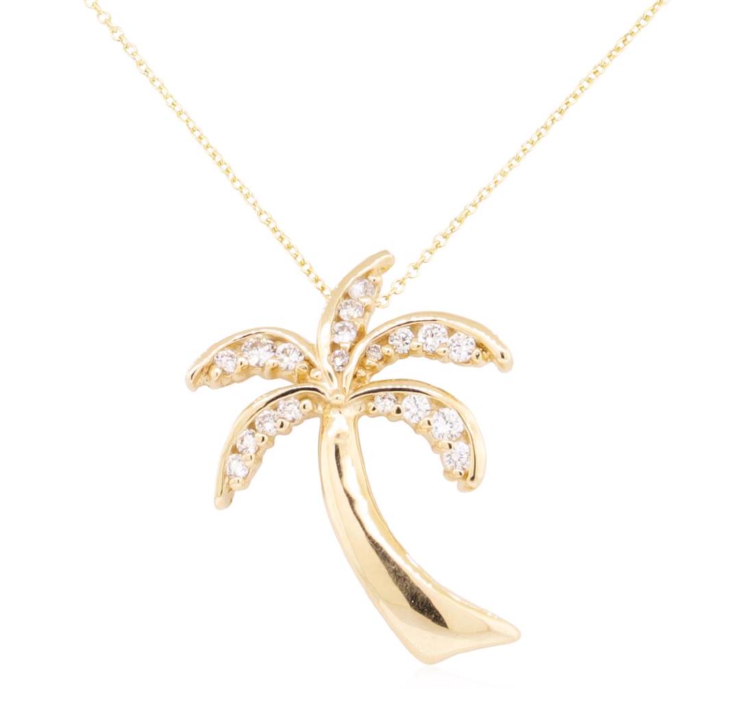 0.30 ctw Diamond Palm Tree Pendant with Chain - 14KT: One pendant with chain featuring: 14KT yellow gold weighing 4.2 grams containing diamonds weighing 0.30ct. The attached chain measures sixteen inches in length.