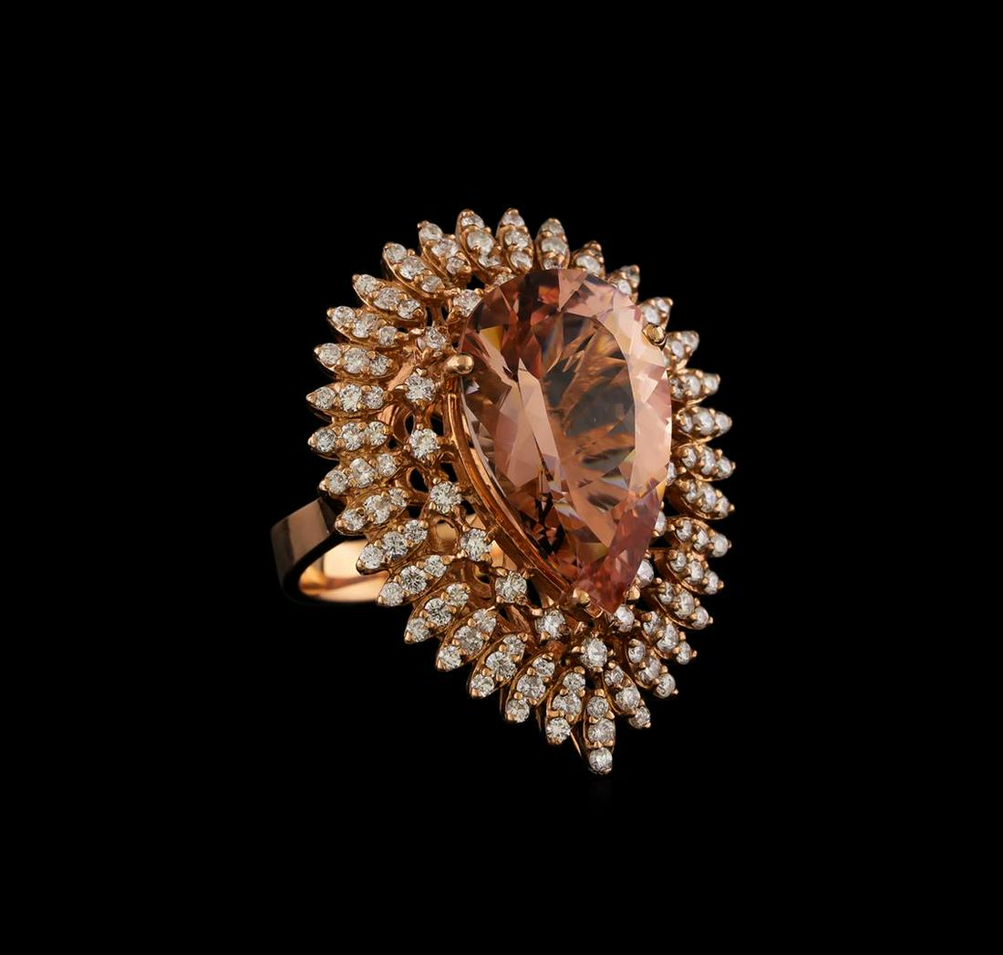 14KT Rose Gold 10.67 ctw Morganite and Diamond Ring: One electronically tested 14KT rose gold ladies combination cast & assembled morganite and diamond ring with a bright polish finish. Identified with markings of "K14". Condition is new. Containing: On
