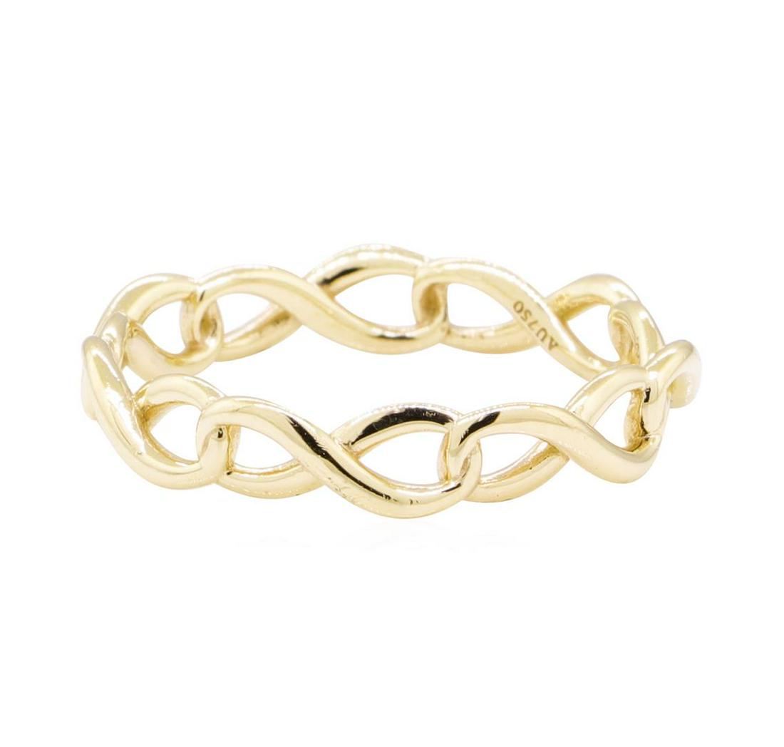 Tiffany and Company Infinity Motif Eternity Ring - 18KT: One Tiffany and Company infinity motif eternity ring featuring: 18KT yellow gold weighing 2.3 grams.