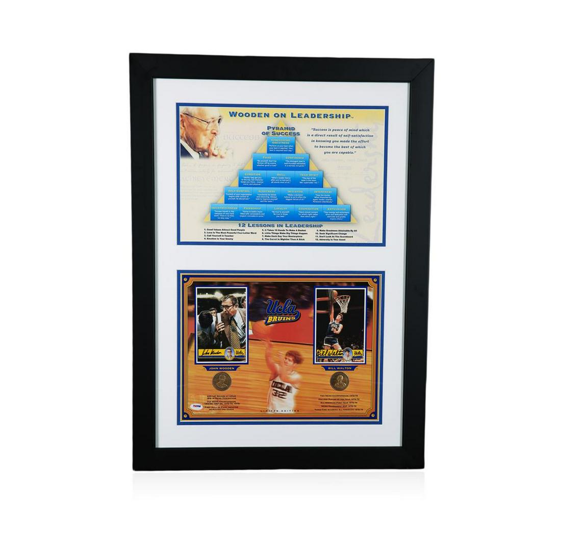 PSA Certified John Wooden and Bill Walton Pyramid of: One PSA Certified John Wooden and Bill Walton Pyramid of Success framed collage. Dimensions: 23"x32". PSA Certified.