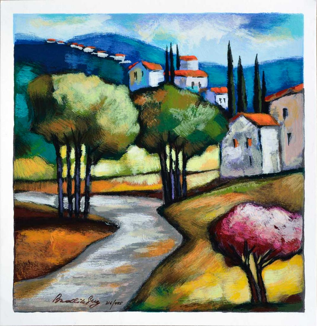 Slava Brodinsky A Walk in the Village: Artist: Slava Brodinsky - Title: A Walk in the Village - Medium: Serigraph on Fine Art Paper - Signature: Hand-signed by the Artist - Limited Edition: 495 - Image Size: Approximately 12.5 inches x 12