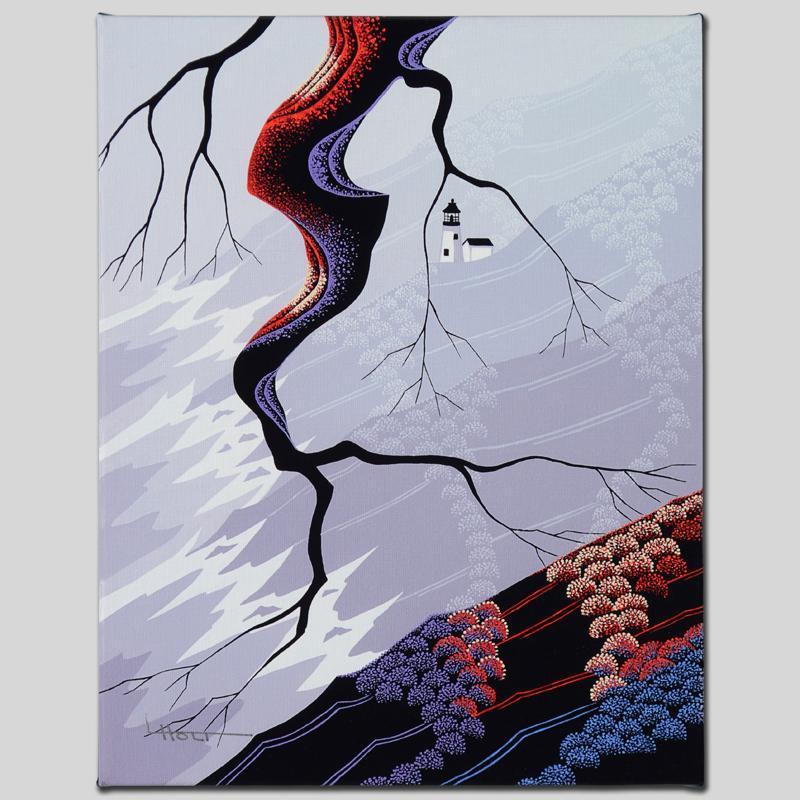 Central Lighthouse by Holt, Larissa: Larissa Holt, a student of distinguished artist Eyvind Earle(1916-2000), uses bold colors and breathtaking scenery to create images of Nature in her own unique style. "Central Lighthouse" is a limited