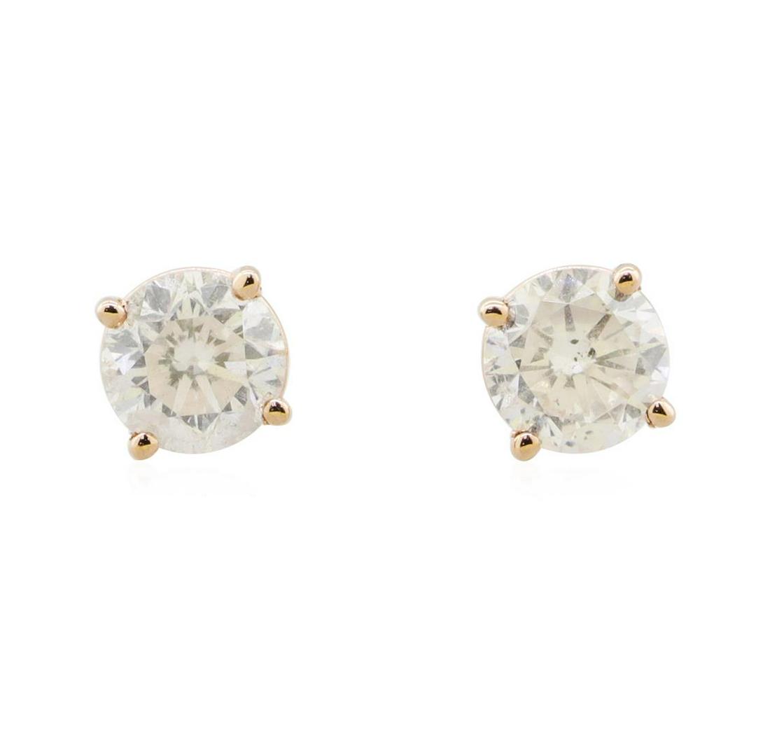 1.08 ctw Diamond Stud Earrings - 14KT Rose Gold: One polished, stamped, andtested pair of 14K rose gold earrings with a bright ?nish. The airings are mounted with 2 genuine round diamonds weighing approximately 1.08 carats. This item weighs 1.0 gram