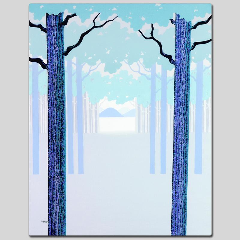 Blue Morning by Holt, Larissa: Larissa Holt, a student of distinguished artist Eyvind Earle (1916-2000), uses bold colors and breathtaking scenery to create images of Nature in her own unique style. "Blue Morning" is a limited edit