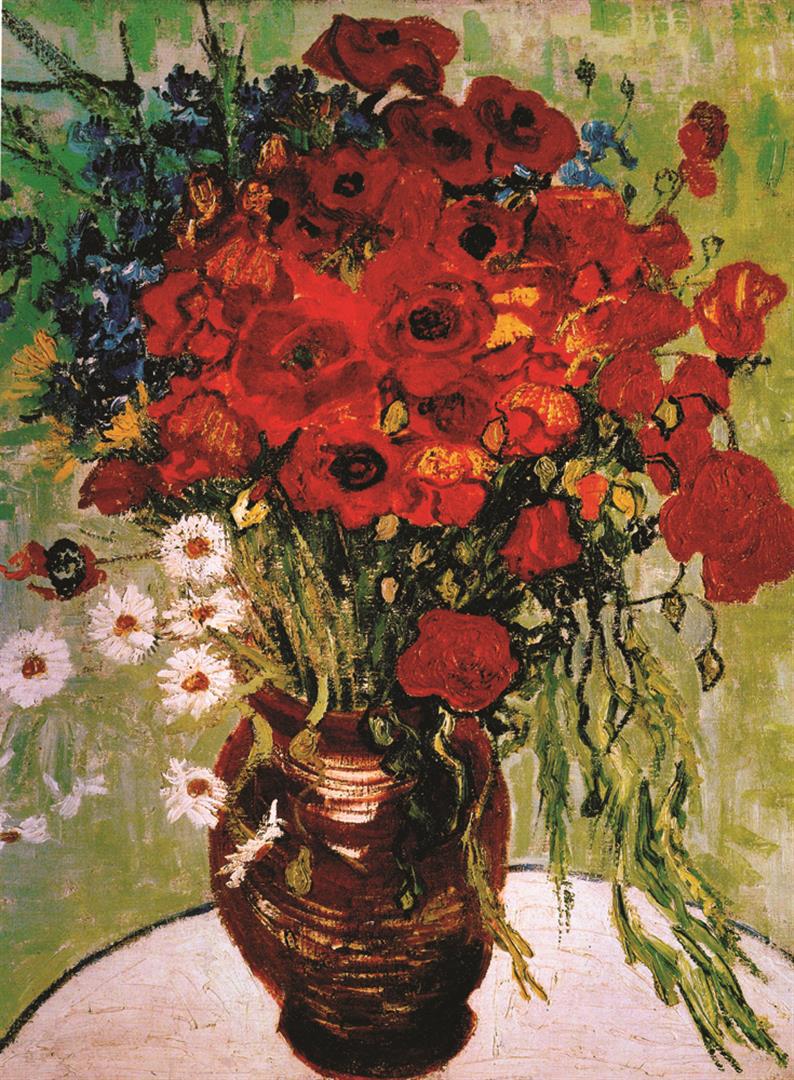 Vincent Van Gogh Daisies & Poppies: Artist: Vincent Van Gogh - Title: Daisies & Poppies - Medium: Fine Art Giclee on Canvas - Image Size: Approximately 40 inches x 29.25 inches - Framed: Unframed on Unstretched Canvas - Vincent Van Gogh