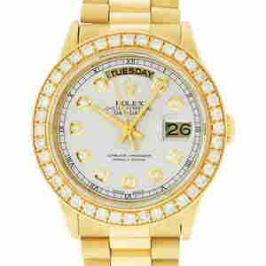 Rolex Mens 18K Yellow Gold Silver Diamond 1.9 ctw