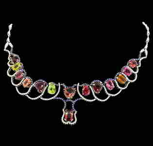 33.71 ctw Tourmaline and Diamond Necklace - 14KT White