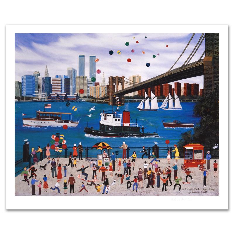 Beneath The Brooklyn Bridge by Wooster Scott, Jane: Cozy, down-home images of a bygone era when life was simpler - this is the feeling captured in the creations of one of the world's most recognized artists. "Beneath The Brooklyn Bridge" is a limited e
