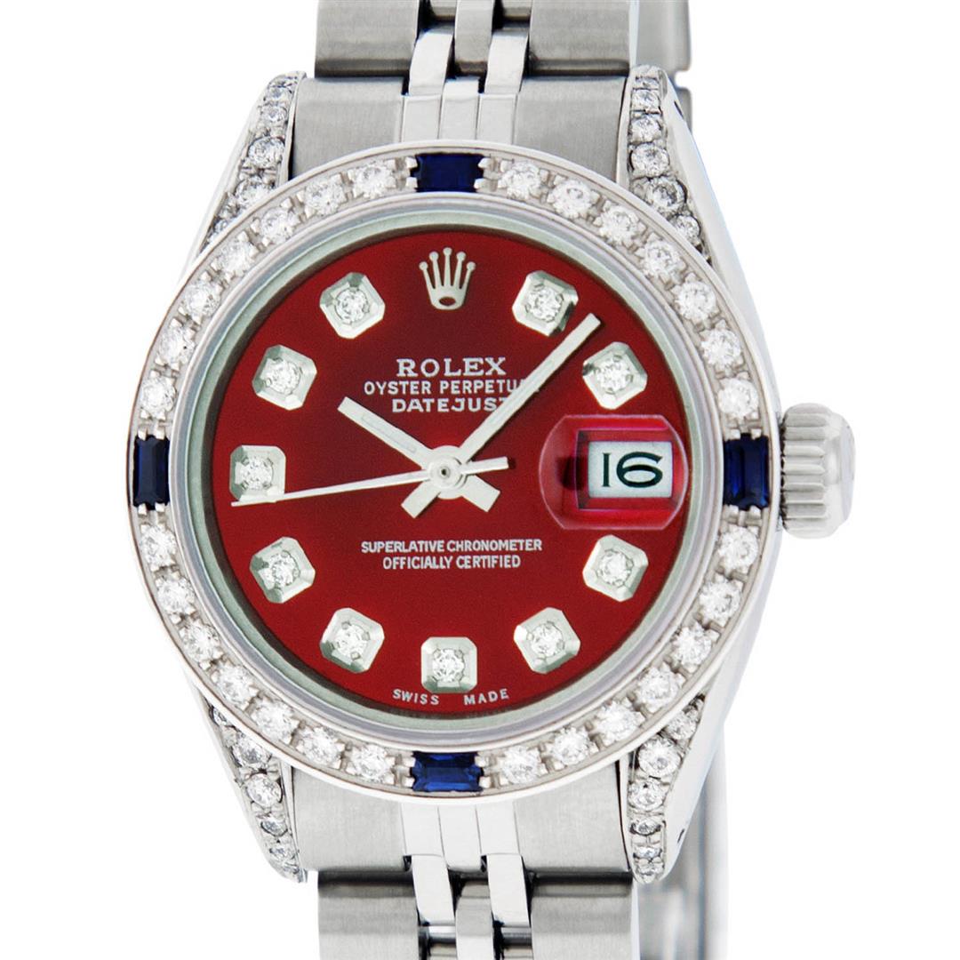 Rolex Ladies Stainless Steel Diamond Lugs & Sapphire: One Ladies Stainless Steel Rolex Datejust Polished Bright with Satin Finish, Serviced & Electronically Tested, Stainless Steel Case: 26mm, Stainless Steel Crown, Diamond Lugs: 24 Diamonds On Lugs, Cla