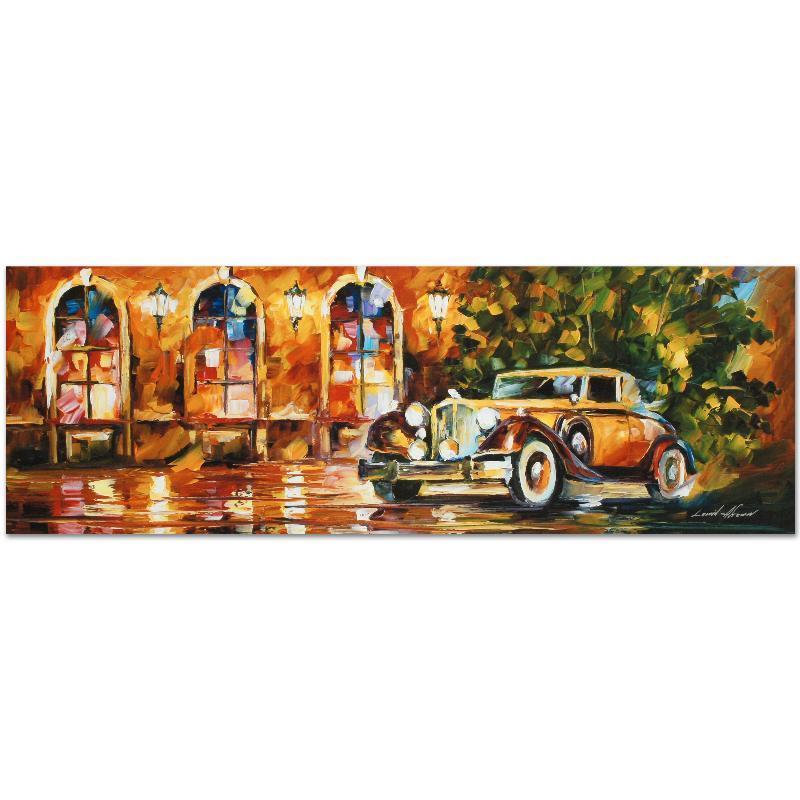1934 Packard by Afremov, Leonid: Leonid Afremov's masterful use of color and texture make his paintings unique collectibles that are sure to brighten any wall. "1934 Packard" is a limited edition giclee on canvas. The piece is number