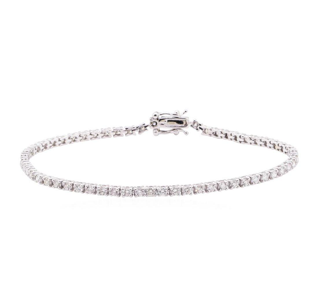 2.50 ctw Diamond Bracelet - 14KT White Gold: One electronically tested 14KT white gold lady's combination cast & assembled fashion tennis bracelet with a tongue clasp with double foldover safeties with a bright polish finish. The featured lady's